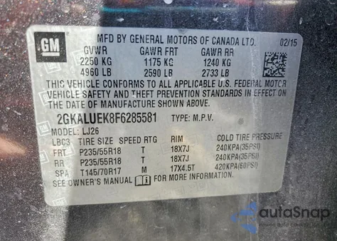 2015 GMC Terrain Denali из США, поврежденный, VIN 2GKALUEK8F6285581